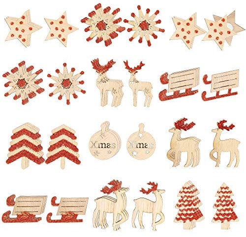 com-four® 48x 3D Aufkleber aus Holz zur Weihnachtedekoration - Deko-Set Geschenkaufkleber zur Dekoration, Zauberhafte Dekosticker (48 Stück - Aufkleber - rot)