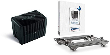 Venta Luftwäscher Comfort Plus LW45, Luftbefeuchtung und Luftreinigung (bis 10 µm Partikel) für Räume bis 60 qm, Brillantschwarz, mit digitaler Steuerung & Rollwagen, anthrazit