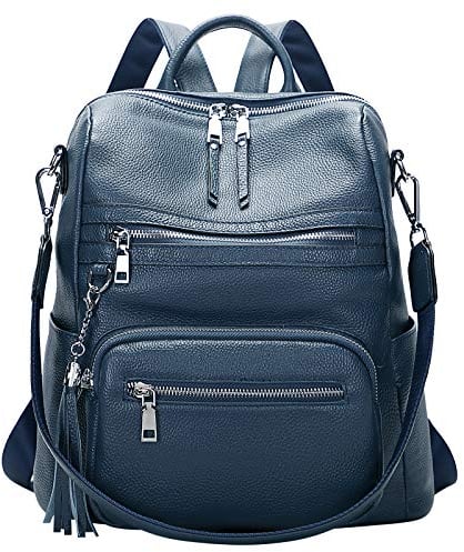 ALTOSY Echt Leder Rucksack Damen Elegant Convertible Schultertasche Frauen Uni mit Quaste (S106, Indigoblau)