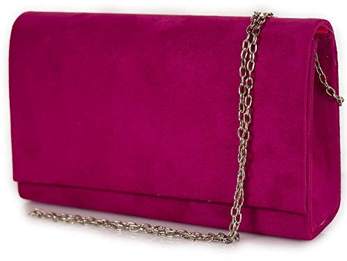Pochette fucsia donna elegante piccola borsa busta a mano clutch da sera borsetta per cerimonia ragazza matrimonio comunioni signora leggera con tracolla in catena Tessuto scamosciato Fuxia