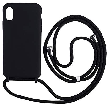 PuYu Zhe Compatible for iPhone XR Case,Silicone Crossbody Cover TPU Shell Adjustable Cord Lanyard Slim Stylish Shockproof Case-Black