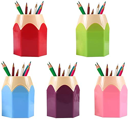 Raopuzi Pot A Crayon, Assortd Couleur Stylo Vase Pot,Lot De 5 Pots à Crayons CréAtifs En Forme De TêTe De Crayon - Pour Les Fournitures De Bureau, Les Pinceaux De Maquillage, Comme Petits Vases