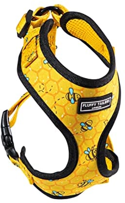 Fluffy Tailers Bee Pattern Yellow Dog Harness No Pull Adjustable Puppy Cat Honeycomb Design Vest Harness Small Dog Breathable Soft Padded Pet Chest Strap (Small)
