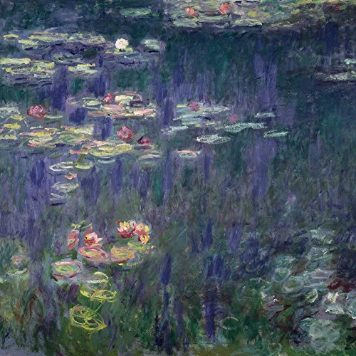 Kunstdruck auf mattem Papier, 220 g, Wasserlilien: Green Reflections (Detail) Monet Claude – europäisches quadratisches Bild Blumen Seerosen Kunstdruck 63 x 65 cm