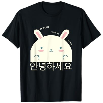Annyeonghaseyo lachend süßer Hase Hangul Koreanisch Alphabet T-Shirt