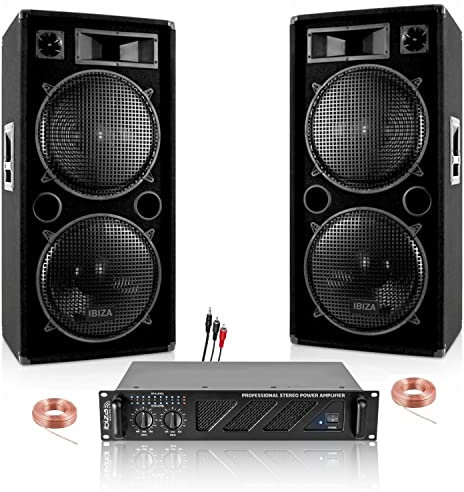 IBIZA Sound Light - Pack Sono 7000W Total 2 Enceintes 2000W - Ampli ventilé 3000W - Câbles - Mariage - Salle des fêtes - DJ - Soirée