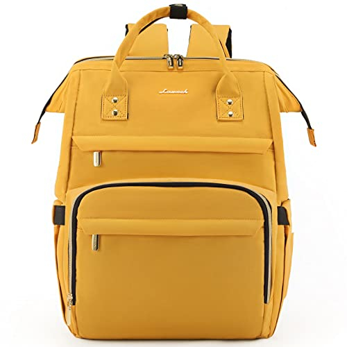 LOVEVOOK Laptop Rucksack Damen 15,6 Zoll, Wasserdicht Schulrucksack Mädchen Teenager Schultasche mit USB Ladeanschluss, Groß Rucksäck Backpack für Schule Uni Reise Arbeit Gelb
