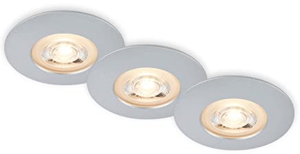 BRILONER Leuchten - 3er Set Einbauleuchten Decke LED, Einbaulampen ultraflach, Einbaustrahler Bad, Badeinbaustrahler IP65, Chrom-Matt, 90x25 mm (DxH), 7044-034