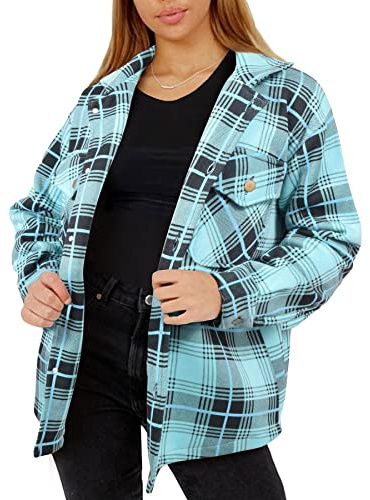 A2Z Ladies Jacket Checked Shacket Shirt Button Down Oversize Top Coat Body Warm Winter Windproof Cold Weather Indoor Outdoor Activities Housecoat Luxury Collared Women Long Sleeve S-XXL