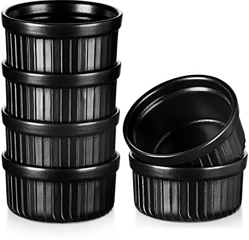 vancasso FORTE Moldes para Soufflé, 6 Ramequines de Gres, 5 OZ Juego de 6 moldes para Tartas, Mini Cuencos para Postre, Aperitivos, Apto para Lavavajillas, Microondas y Horno, Negro