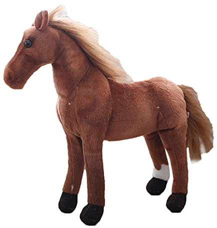 Herbests Realistische Pferd Plüschtier, 30cm Lebensecht Stehend Pferd Plüsch Spielzeug Kuscheltier Puppe Stofftier Simulation Plüschtier für Zimmer kissen Heimdekor Geburtstagsgeschenk,Braun