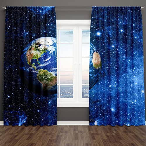 18meng Art gardinen mit kräuselband Galaxis Weltraum Vorhang Blickdicht Erde für gardinen Wohnzimmer Kinderzimmer Leichte & weiche Verdunklungsvorhänge (HxB/183x234cm)