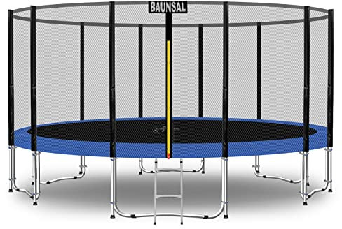 Baunsal® Trampolin Outdoor Ø 396 cm (EXD) blau als Komplettset mit Federabdeckung, Sprungmatte, Netz und Leiter - Gartentrampolin Spielzeug für Kinder