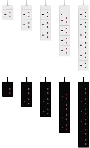 Extension Lead Power Plug Cable Cord Extender Multi Single Socket Strip Adapter 13A UK 3 Pin 4 Gang Way 2M Black