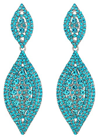 EVER FAITH Damen Ohrringe Österreichische Kristall Hochzeit Braut Charm 2 Blatt Drop Baumeln Ohrstecker Hellblau