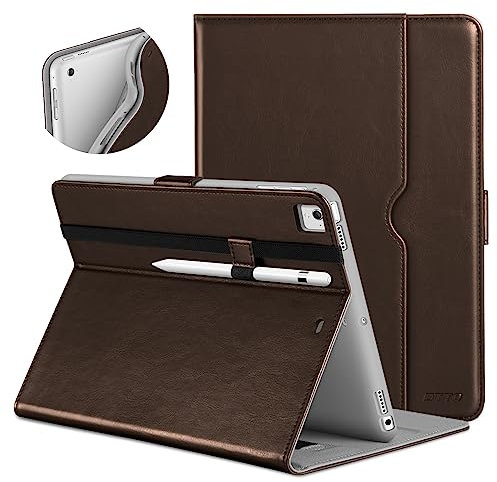 DTTO Hülle für iPad 9,7 Zoll 6./5. Generation 2018/2017 mit Apple Pencil Halter, Premium Leder Folio Ständer Cover Hülle für Apple iPad 9,7 Zoll, passt auch für iPad Pro 9.7/Air 2/Air - Dunkelbraun