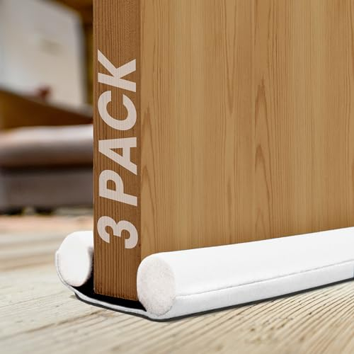volila Double Sided Draught Excluder for Doors - 3 Pack with Foam Seal - Reduces Bills, Blocks Noise, Light and Pest (White)