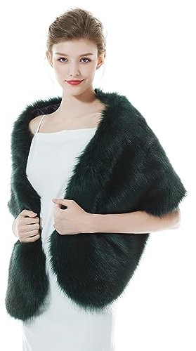 BEAUTELICATE Kunstpelz Stola Schal Damen Pelz Brautschal Brautstola Wrap Schwarz Elfenbein für Braut Winter Hochzeit Festival Weihnachten (Langes Fell - Moos Grün)