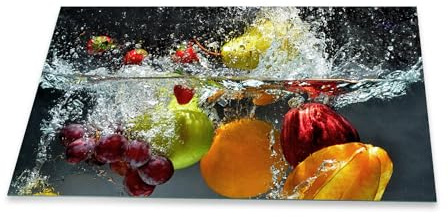 Herdabdeckplatte Abdeckung Ceranfeld Abdeckplatte Schneidebrett 1-Teilig 90x52 Früchte Mehrfarbig Spritzschutz Glasplatte Ceranfeldabdeckung Schutz Herdschutz Sicherheitsglas Glasschneidebrett