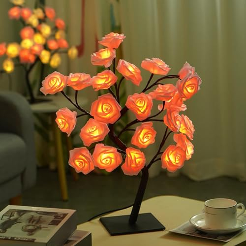 CHENRI Tree Lamp, Rosenbaum-Lampe, Leuchtende Rosen-Blumen-Baum-Lampe, Rosa Blume Bonsai Tischleuchte, LED Lichterbaum Nachtlicht, Baum Lampe Dekoratives Licht für Haus Schlafzimmer Party (Rosa)