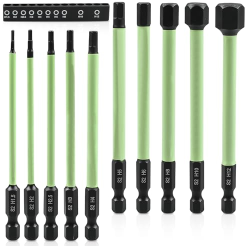 TOATELU Lot de 10 embouts de tournevis hexagonaux S2 100 mm avec tête magnétique puissante pour visseuse sans fil 1,5/2/2,5/3/4/5/6/8/10/12, clé Allen hexagonale