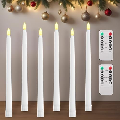 Lamptobe LED Stabkerzen mit Timerfunktion, Flammenlose Kerzen mit Fernbedienung, 3D Flamme LED Stabkerzen Flackernde Flammenlose Tafelkerzen Kerzen für Weihnachtsferien Hochzeit Dekoration, 6 Stück