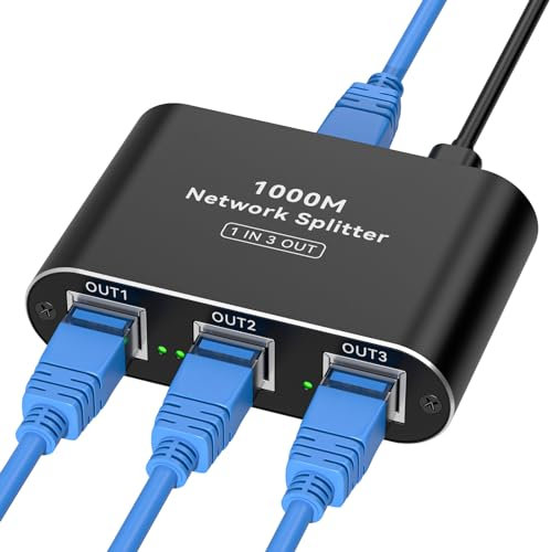 THXCDBID Ethernet Splitter 1 to 3 High Speed LAN Splitter 1000Mbps Gigabit RJ45 Ethernet Switch with USB C Power Cable for Cat5/5e/6/7/8 Cable