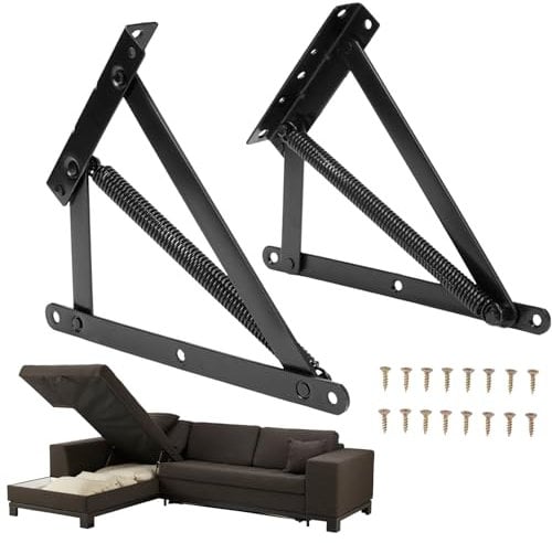 aleawol 2 Stück Dreieck Federscharnier mit Schrauben und Feder, 50° Bettkastenscharniere Sofa Faltbares Scharnier, Lift Up Scharnier für Sofas Klappsessel und Betten mit Bettkästen, Schwarz