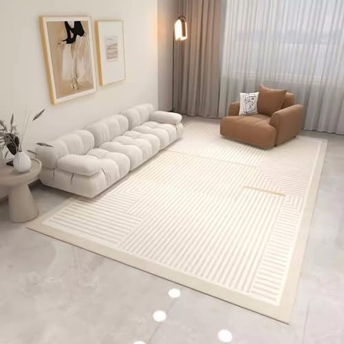 Teppich wohnzimmerteppich modern flurteppich Beige Wohnzimmerteppich, Geometrisches Streifendesign, weich waschbar Kamin deko Wohnzimmer 160x230cm