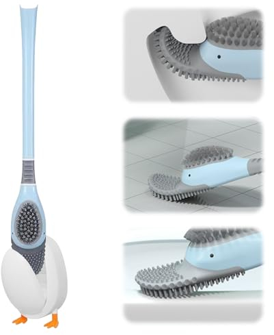 Ellxen Diving Duck Toilet Brush,Tiefenreinigung Klobürste mit Randreiniger,Stehen Silikon Toilettenbürstemit Halter Set,Kreative Toilettenbürste aus Silikon für Badezimmer oder Gäste WC(Blau)