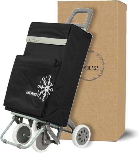 Carro de Compra Plegable Ligero, Bolsa Térmica, 100x41x33cm, 40 litros, 4 Ruedas, Embalado con Cartón Reforzado, Garantía 3 Años (Negro)