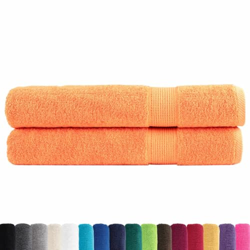 vidaXL Premium Handtücher 2 STK., Saunatuch Saugfähig, Badetuch mit Schlaufen, Strandtücher Duschtuch Gästetuch, Orange 100x200cm 600g/m² 100% Baumwolle