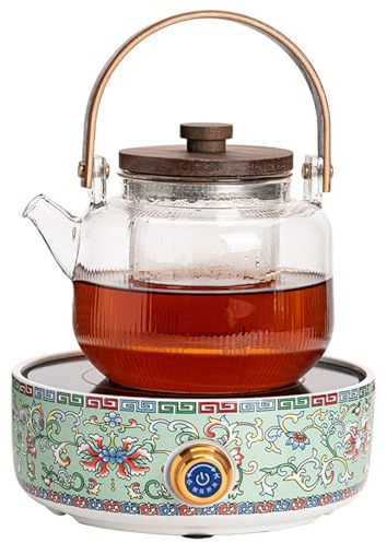 SHJ-HIUXCZ Cuisinière électrique en céramique, Service à thé Autour de la cuisinière pour Cuire Le thé, Couleur émail, cuisinière électrique en Verre, Ensemble de théière pour la Maison,Green
