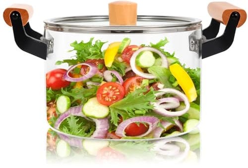 4L Simmer Pot Clear Cook Pot Heat Resistant Cooking Pot Cookware Glass Saucepan with Cover and Wooden Handle for Stove for Potpourri, Pasta, Noodle,Soup,Milk