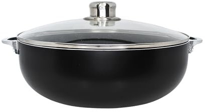 IMUSA Caldero/horno holandés antiadherente de cerámica Bistro de 9 cuartos con tapa de cristal, color negro