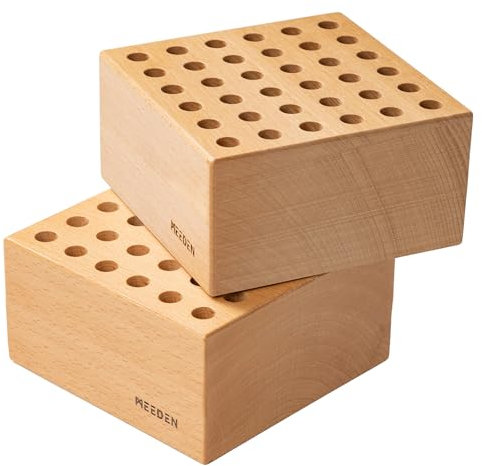 MEEDEN 2Pcs Buchenholz Bleistift und Pinsel Halter: 36 Löcher Paint Brush Storage Organizer & Holder Rack - Holzblock Bleistifthalter für Pinsel, Stifte und Kunstwerkzeuge - Brush Holder Display Stand