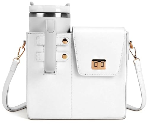 Outdoor Purse Cup Holder Bag for Stanley, Crossbody Water Bottle Bags,Crossbody Water Bottle Bag for Most Water Bottles, White