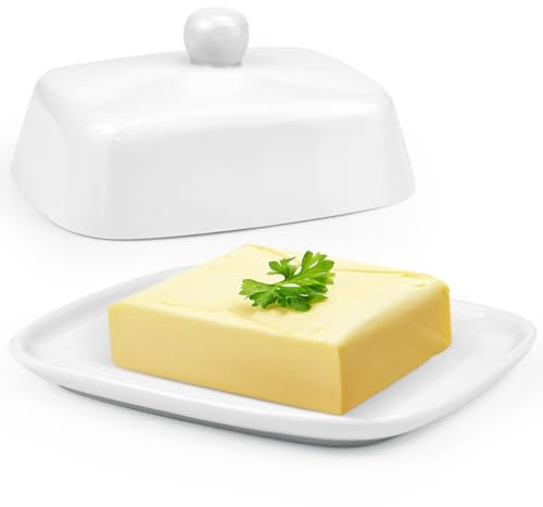 HEKOBAG Beurrier Ceramique, Beurrier Porcelaine 250g, Boite à Beurre avec Couvercle, beurrier en Porcelaine Blanche, Pot à Beurre, Beurrier Porcelaine Vintage, Récipient à Beurre pour Frigo, Cuisine