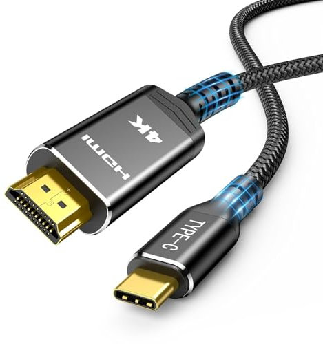 Highwings Cable USB C vers HDMI 3M, 4K@60Hz UHD Câble USB Type C vers HDMI [Thunderbolt 3/4 Compatible] pour iPhone 15 Series, pour MacBook Pro/Air, pour i-Pad Pro/Air, pour Galaxy S10/S9 etc (Noir)