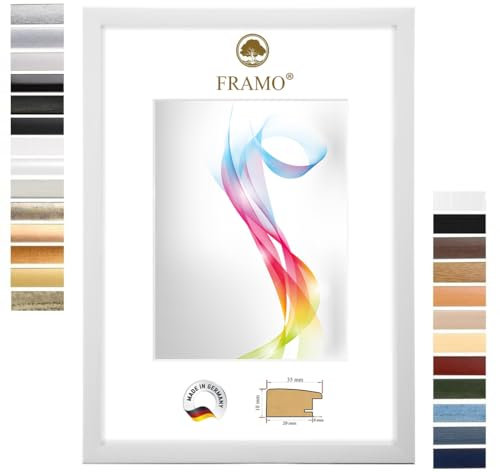 FRAMO Cadre photo en bois 32 x 45 cm (Dimension de l'image) en Pin Blanc | Taille sélectionnable | Affiches | Puzzle | Collage | Sur mesure | personnalisés