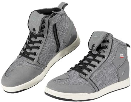 KEMIMOTO Scarpe Moto Uomo, Stivali Moto Uomo Motocross Casual con Il Cambio Marcia, Scarpe da Ginnastica da Motociclo Traspiranti con Zip Laterale, Grigio, 43 EU