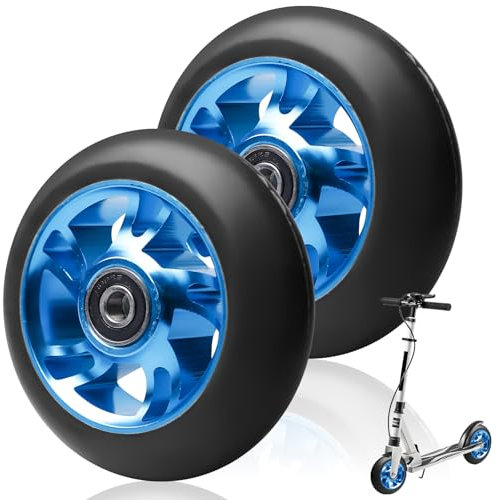 Stunt Scooter Rollen, 2 Stück Scooter Ersatzräder 100mm Scooter Räder mit ABEC-11 Lager Aluminium Speichenkern Scooter Ersatzräder räder Kompatibel für Meisten Stuntscooter & Kickscoote, Blau
