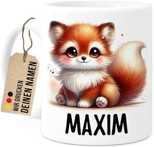 Tassenliebling® Fuchs Tasse personalisiert - Kindertasse mit Namen - Tiere Geschenke - Tasse mit Namen Kind - Personalisierte Geschenke Kinder - Kinderbecher aus Keramik 330ml