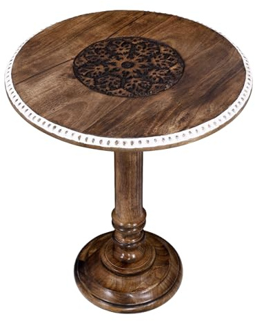 DEVLA Handgeschnitzter Holz-Säulentisch – rustikaler Akzent, Vintage-Beistelltisch für Wohnzimmer, Eingangsbereich, Schlafzimmer, Bücher, Pflanzen, Lampen und Heimdekoration, 45,7 x 45,7 x 53,3 cm