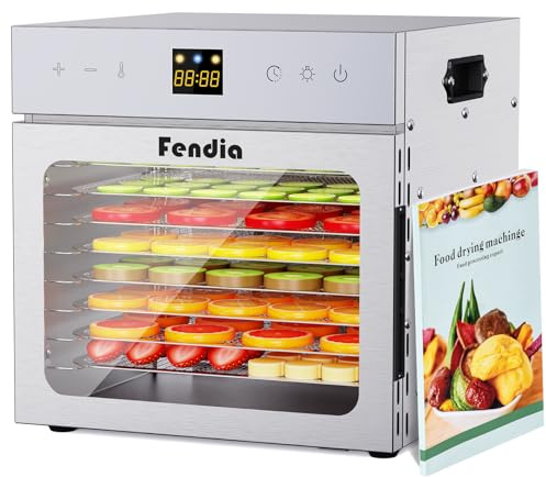 Dörrautomat für Jerky, 8 Edelstahl-Schalen, 600 W Obst-Dörrgerät, 24-Stunden-Timer und 180 °F Temperaturregelung, Überhitzungsschutz, Föhn