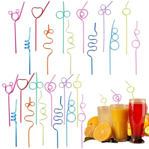 24 Stück Strohhalme Kinder, Bunte Strohhalme Plastik, Lustige Trinkhalme für Geburtstagsfeiern und Hochzeiten, Kinder Strohhalmes, Ideal für Kinder und Erwachsene
