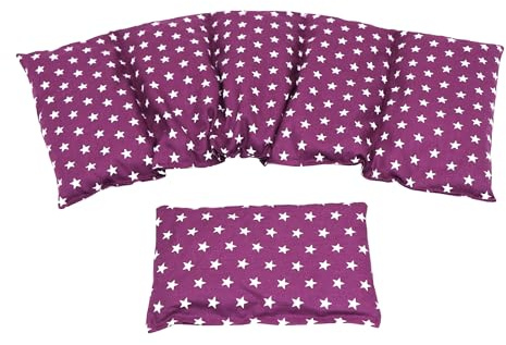 Körnerkissen STERNE, PUNKTE, UNI u.s.w. Kirschkernkissen 2 er Set 5 Kammer + kleines 51 x 21 cm Wärmekissen XXL Kältekissen Mikrowelle + Backofen (Lila, Sterne)