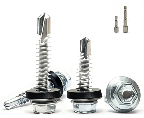 Hexizexi 80 Self Drilling Roofing Screws with Rubber Washers 5.5x38mm | Hex Head Self Tapping Tech Screw for Metal Zinc Plated Corrugated Roofing Fixings with 2 M8 Hex Socket for Tin Roof