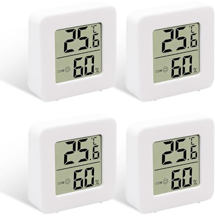 4 Stück Luftfeuchtigkeitsmesser Thermometer Innen, Mini LCD Digital Thermometer Hygrometer Gauge für Babyzimmer Wohnzimmer Seniorenzimmer Arbeitszimmer (Weiß)
