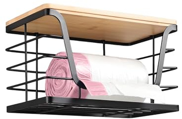 Mihauuke Soporte para Bolsas de Basura,Para Debajo Del Fregadero Con Tapa De Madera | Soporte Apilable para Bolsas de Basura para Baño Lavandería Cocina Dormitorio Balcón